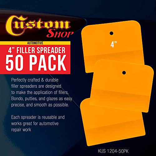 Custom Shop - 4 Inch Body Filler Spreaders for Automotive Body Fillers, Putties and Glazes - Easy, Precise, and Reusable Application - 50 Pack Custom Shop
