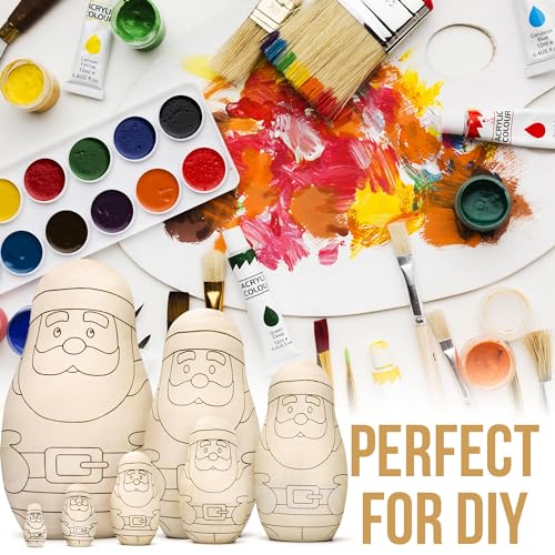 AEVVV Unfinished Christmas Nesting Dolls Blank Set 7 pcs - Christmas Crafts to Paint Your Own Matryoshka Santa Claus - Blank Russian Nesting Dolls AEVVV