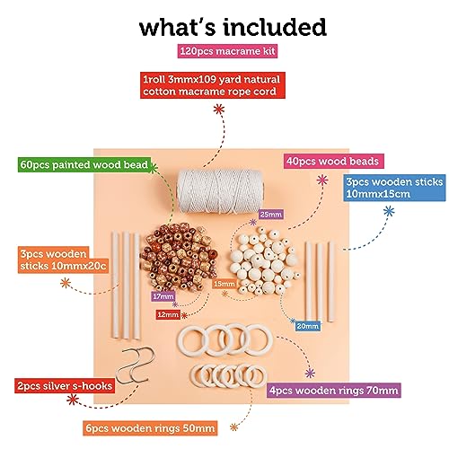 Incraftables Macrame Kits for Adults Beginners & Kids. Macrame Supplies with Natural Cotton Macrame Rope Cord, Wooden Sticks, Rings, Wood Beads, S Incraftables