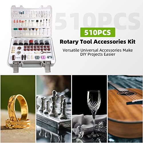Huepar Tools Rotary Tool Accessories Kit, 510Pcs Accessories Kit,1/8 inch(3.2mm) Diameter Shanks, Universal Accessories for Easy Cutting, Sanding, Huepar Tools