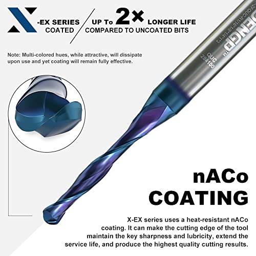 XDENGP Up Cut Ball Nose Router Bit for CNC, 1/8 inch Cutting Diameter and 1 inch Cutting Length 1/4 inch Shank with NACO Coated Carbide End Mill for XDENGP