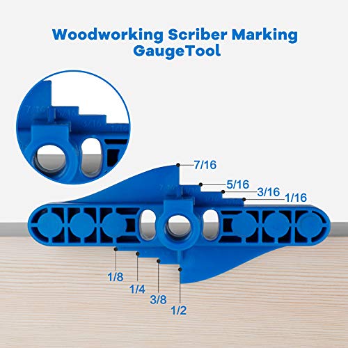 CABINAHOME 74 pcs handheld dowel jig kit 2 in 1 Center Scriber Line doweling hole jig with Wood Dowels Pins Drill Bits for Woodworking Drilling and CABINAHOME