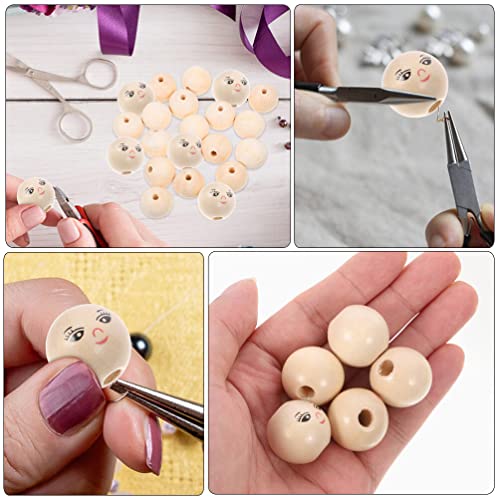 VOSAREA 50pcs Wooden Beads Smile Face Wood Beads Ball Wood Beads Spacer Beads with Hole for DIY Jewelry Bracelet Necklace Craft Making (18MM) VOSAREA