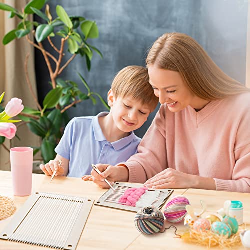 Juexica 7 Pcs Weaving Loom Kit Small Weaving Loom Weaving Loom for Kids Beginners Wooden DIY Weaving Loom with Wooden Weaving Stick Weaving Comb and Juexica