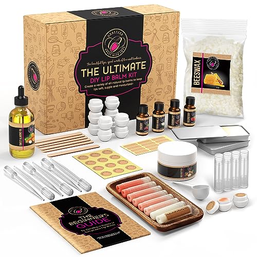 CraftZee Lip Balm Making Kit - DIY Lip Gloss Kit with Natural Beeswax, Shea Butter, Sweet Almond Oil, Essential Oils, Tubes, Jars & More Craft Kit DilaBee