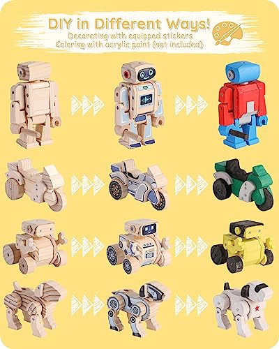 SainSmart Jr. 4-in-1 STEM Kits, Wooden Robot Assembly Toy Set, Woodworking Crafts Projects for Kids, Gift for Boys and Girls SainSmart Jr.