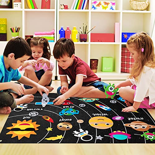 WATINC 44Pcs Outer Space Felt Story Board Set 3.5 Ft Solar System Universe Storytelling Flannel Interactive Play Kit with Hooks Astronaut Planets WATINC