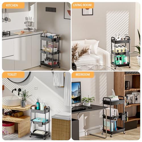 3 Tier Rolling Utility Cart with Drawer,REBECAT Utility Cart Made of Multifunctional Storage Organizer Tool for Kitchen,Bathroom,Living REBECAT