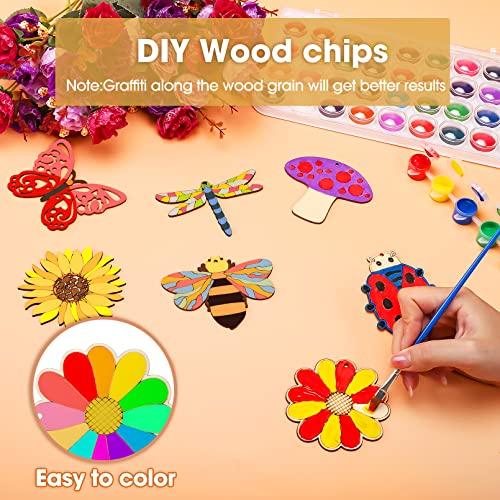 80Pcs Unfinished Wooden Cutouts,8 Styles Wood Butterfly Flower Bee Slices,Blank Wooden Paint Crafts Unfinished Wood Cutouts,DIY Wooden Paint Crafts Vetory