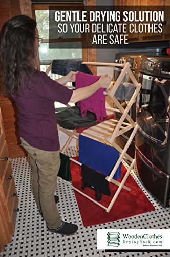 Medium Wooden Clothes Drying Rack-Folding, Heavy Duty, Free Standing-Portable Garment Laundry Dryer-Collapsible Clothing Hanging Racks by Benson Benson Wood Products