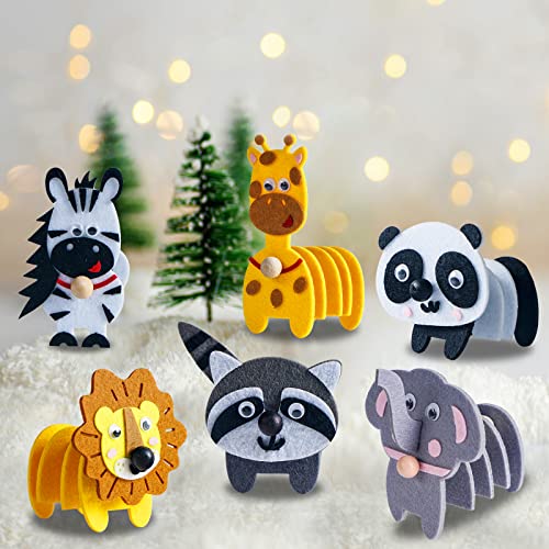 Animals Craft Kit - Educational Toys for Kids, Felt Craft Kit Including 6 Wild Friends, Elephant Zebra Panda Lion Raccoon Giraffe, DIY Activity Coola