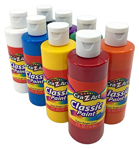 Cra-Z-art Washable Classic Paint Bulk Pack 8ct, Assorted Colors 4oz each bottle, 32oz Cra-Z-Art