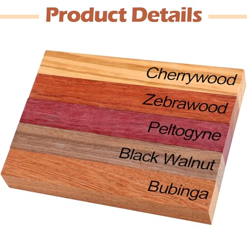 Qilery 10 Pcs Exotic Wood Pen Blanks Pen Turning Supplies DIY Crafts Pen Turning Kit, Black Walnut, Cherrywood, Peltogyne, Zebrawood, Bubinga, 10 of Qilery