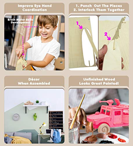Puzzled 3D Puzzle H1 Truck SUV Wood Craft Construction Model Kit, Fun Unique & Educational DIY Wooden Army Toy Assemble Model Unfinished Crafting Puzzled