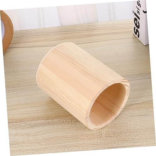 KALLORY 4 Pcs Wood Pencil Cup Makeup Brush Organizer Wood Pencil Stand Pencil Pot Holder Unfinished Wood Pen Holder Square Pen Cup Desk Pen Holder KALLORY