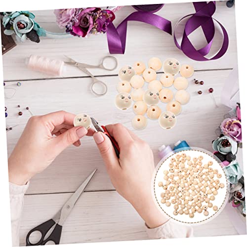 VILLCASE 50pcs Doll Wooden Beads Round Smile Beads Funny Wood Beads Jewelry Beads Circle Beads Decked Accessories Beads for Unfinished Wood Beads VILLCASE