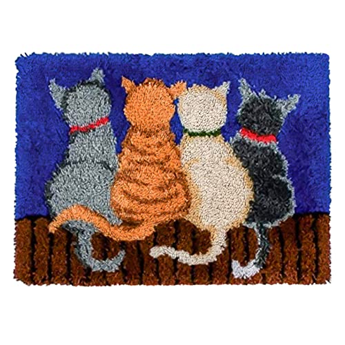 EsLuker.ly Latch Hook Rug Kits DIY Crochet Carpet Cats Patterns Pre-Printed Canvas Yarn Rug Embroidery Crafting Arts for Adults Kids Beginners EsLuker.ly