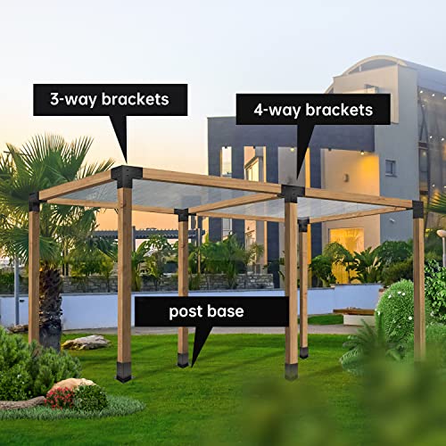 Grehitk Pergola Kit with Brackets 3-Way Right Angle Corner Bracket Woodworks DIY Post Base Kit, Wooden Beams for Gazebos, Patio Pergolas, Log Cabin Grehitk