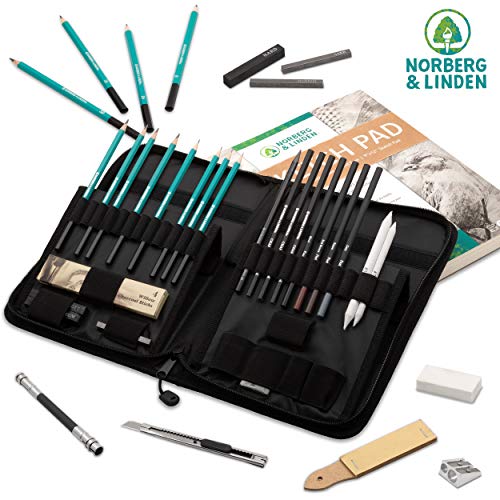 Norberg & Linden XXL Drawing Set - Sketching and Charcoal Pencils. 100 Page Drawing Pad, Kneaded Eraser, and Graphite. Art Set for Kids, Teens and Norberg & Linden
