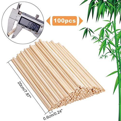 OLYCRAFT 100PCS 8×1/4 Inch Natural Wood Dowel Rods 7.87 Inch Long Bamboo Craft Sticks Round Unfinished Wood Sticks for Arts Crafts and DIY Projects OLYCRAFT