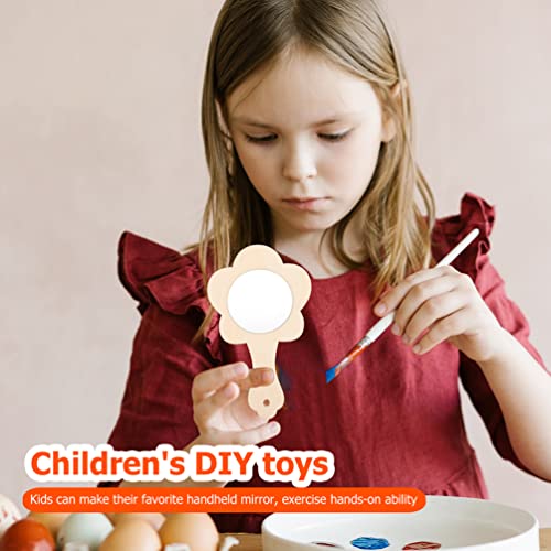 Tofficu 8pcs DIY Wooden Handle Mirror Unfinished Blank Wood Hand Mirror Handheld Mirror Toys Flower Shape Vanity Makeup Mirror Travel Pocket Makeup Tofficu