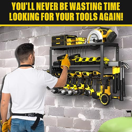 MOOMSINE Power Tool Organizer, Storage Rack for Garage Organization, Wall Mount Cordless Drill Holder and Battery Shelf, Tools Shelves with Charging MOOMSINE
