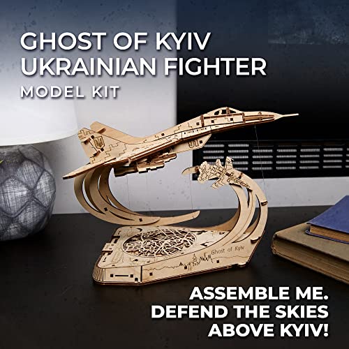 UGEARS Wooden Airplane Model Kits - The Ghost of Kyiv Ukrainian Fighter Jet Model Kit with Movable Ailerons, Wing Flaps & Tail Rudders - MiG-29 UGEARS