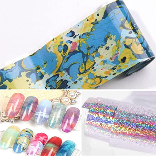 LoveOurHome 30 Sheet Holographic Nail Transfer Foils Marble Starry Sky Gold Silver Nails Art Foil Stickers Decals Manicure Fingernail Tattoo LoveOurHome