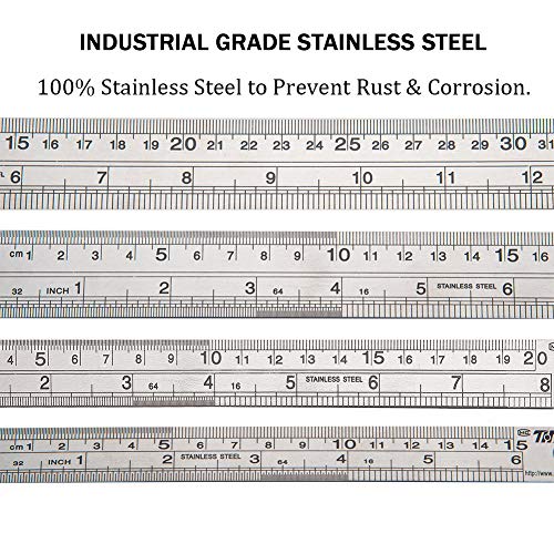 Ruler Metal Straight Edge Ruler Stainless Steel Ruler 6 Inch 8 Inch 12 Inch 16 Inch Ruler Set Rulers Bulk Set of 4 ZZTX