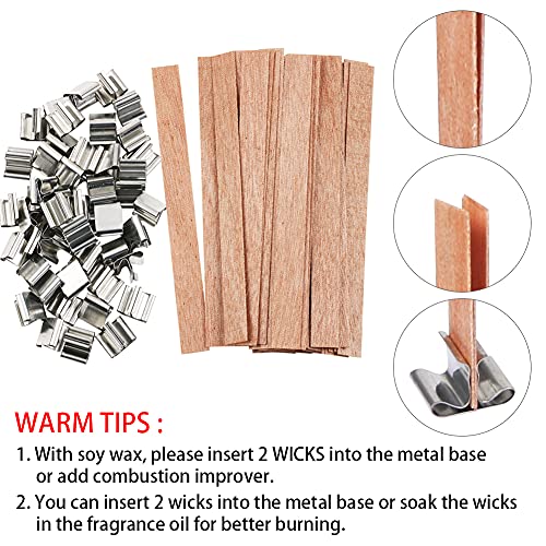 154Pcs Wood Candle Wicks, BENBO 5.1 X 0.5 Inch Smokeless Crackling Wooden Candle Wicks Natural Candle Wicks with Iron Stand Candle Warning Labels for BENBO