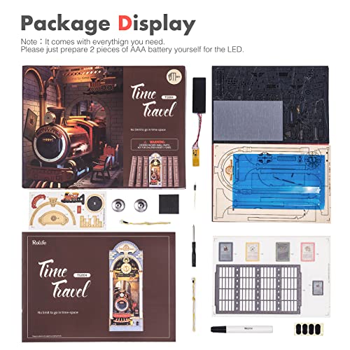 Rolife DIY Book Nook Kit 3D Wooden Puzzle, Bookshelf Insert Decor with LED DIY Bookend Diorama Miniature Kit Crafts Hobbies Gifts for Adults/Teens Rolife