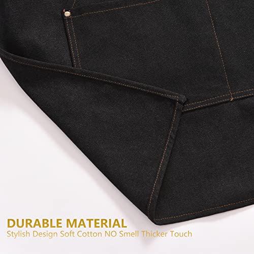 Aoomzoon Canvas Aprons for Men Chef Apron, Work Apron with Large Pockets - Durable 16oz Heavy Duty Cross Back, BBQ, Cooking (Black②, 1 Pack) Aoomzoon