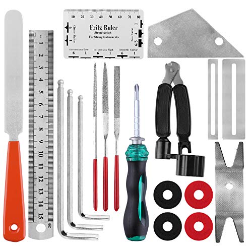 Guitar Repair Tools 20PCs Guitar Tool with String Organizer Guitar Winder String Cutter String Action Ruler Gauge Fingaorad Guard Fret Files A-xctoe