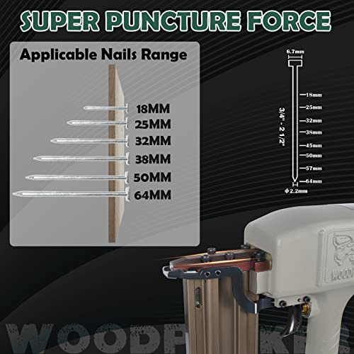 Woodpecker ST64 14 Gauge 3/4" to 2-1/2" Pneumatic Concrete T Nailer Gun with 400pcs Concrete T Nails, Air Power Heavy Duty Concrete Nail Gun Brad Since