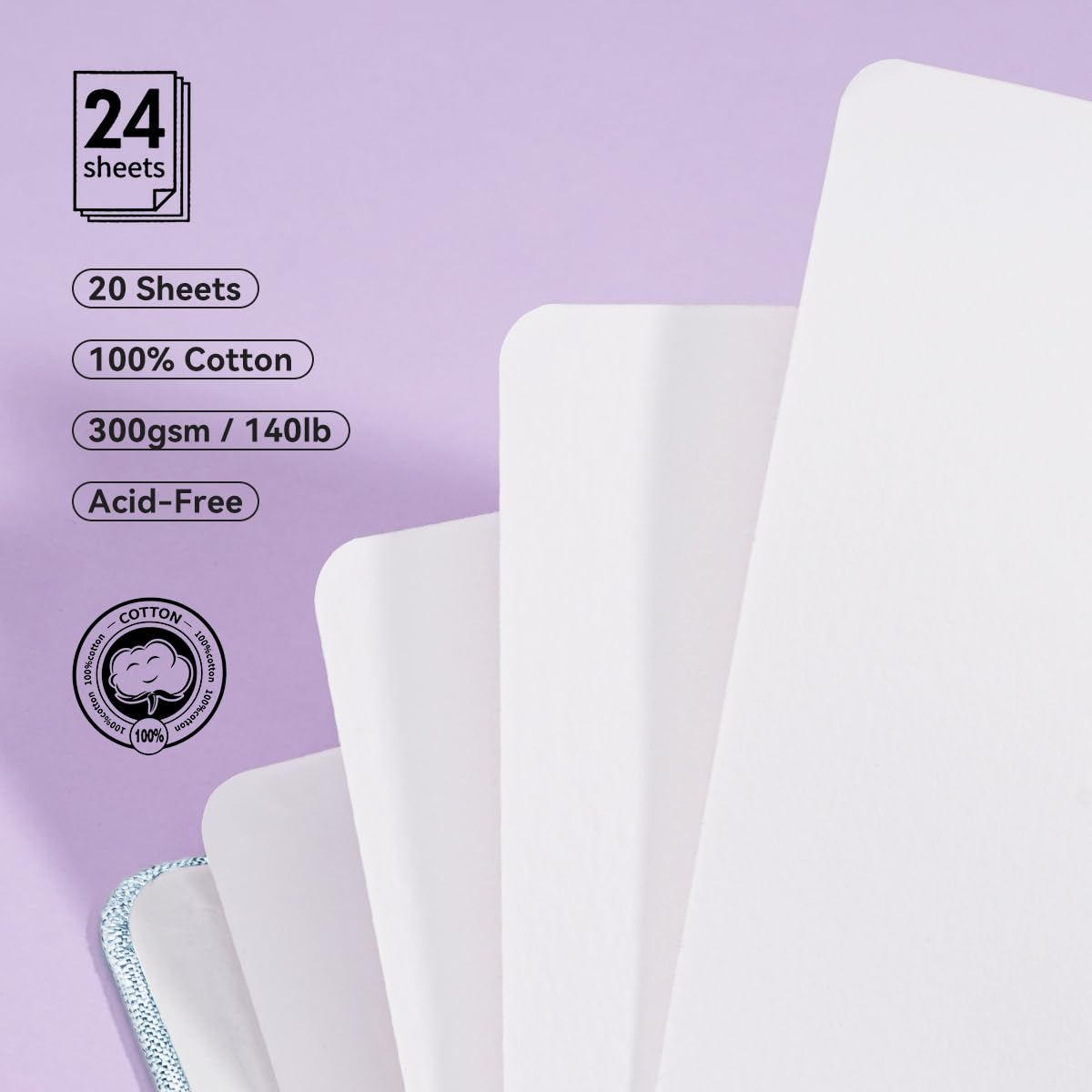 Lightwish Square Watercolor Journal,100% Cotton,300gsm/140lb,Acid-Free,24 Sheets Hot Press Watecolor Paper Sketchbook for Artists Adults Students,4.7 LIGHTWISH