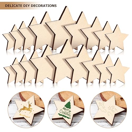 Artibetter Unfinished Wooden Stars 500pcs Wooden Star Cutouts Different Sizes Blank Star Wood Pieces for Christmas Holiday DIY Crafts ARTIBETTER