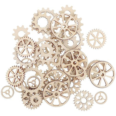 Amosfun 50pcs Mini Wooden Gear Puzzle Buttons Unfinished Wood Pieces Crafts DIY Painting Decorations