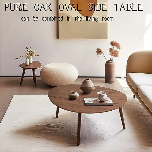 Vadisun Small Oval Coffee Table, Mid Century Modern Coffee Table for Living Room, 100% Solid Oak Wood Side Table, Minimalist Display Center Table Vadisun