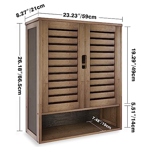 SMIBUY Bathroom Cabinet Wall Mounted, Bamboo Over-The-Toilet Storage Organizer, Space Saver Medicine Cabinet with 2 Door and Adjustable Shelves SMIBUY