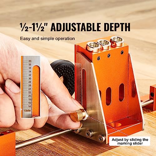 VEVOR Pocket Hole Jig Kit, 34 Pcs Pocket Hole Jig System with 11" C-clamp, Fixture, Step Drills, Wrenches, Drill Stop Rings, Square Drive Bits, VEVOR