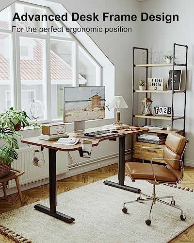 FEZIBO 63"x28" L Shaped Standing Desk, Electric Stand up Height Adjustable Home Office Table, Sit Stand Desk, Rustic Brown Top FEZIBO