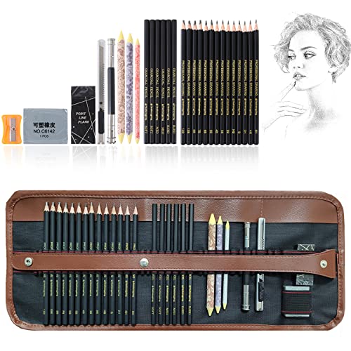 Heshengping, 41pcs Sketching Pencil Set Drawing Sketch Kit