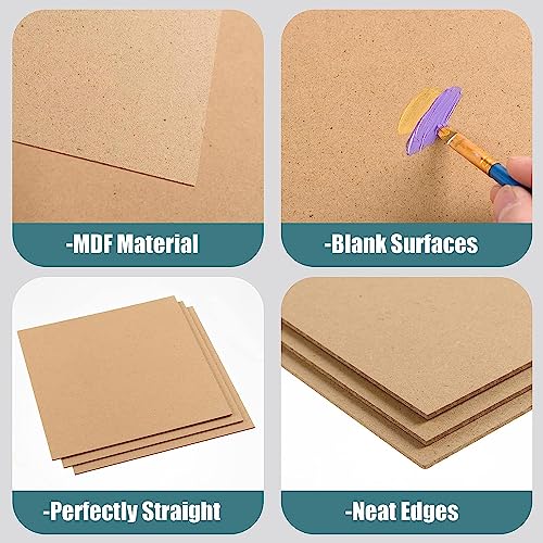 12 Pack MDF Wood Board for Crafts 12x12x1/8 Inch-3 mm Thick Medium Density Fiberboard Unfinished Wood Art Boards Blank Wooden Blocks Chipboard Panels FOBSME