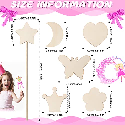42 Pcs Princess Fairy Wands Kit, Include 36 Pcs Wooden Unfinished Wand DIY Princess Wand with 6 Sheet Colorful Diamond Sticker for Girls Make Your Cindeer