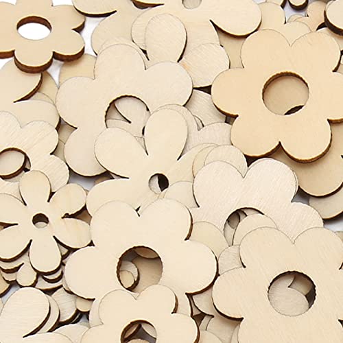 Unfinished Wood, 300 Pieces Unfinished Wood Crafts, Plum Unfinished Wooden Cutouts, Wooden Paint Crafts, Handcraft Grinding Flowers Chip for DIY HERCHR