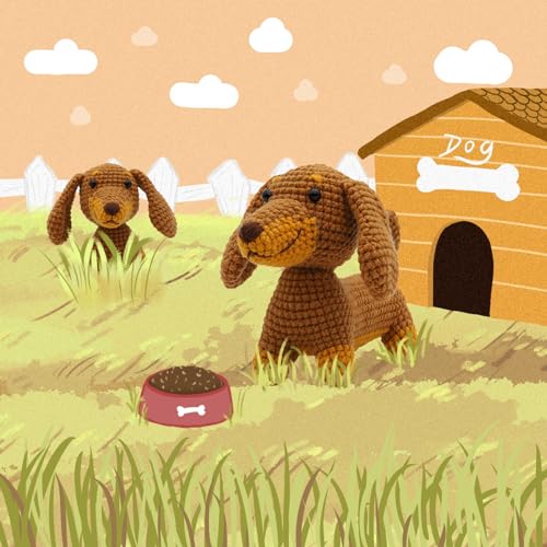 Nikolle Crochet Kit for Beginners with Step-by-Step Video Tutorials Crochet Animal Kit Crochet Starter Kits for Adults Kids - Dachshund(Brown) Nikolle