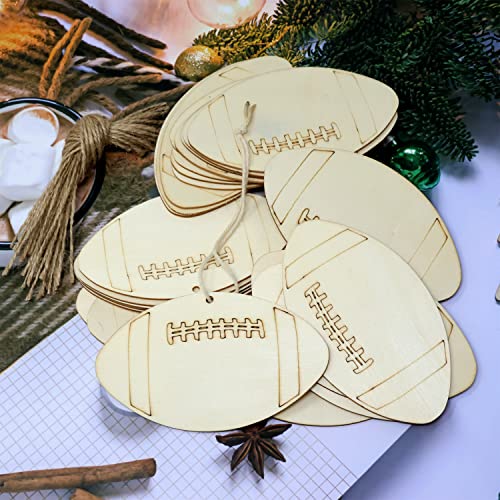 Honbay 24PCS Unfinished Football Wooden Cutouts Sports Theme Wood Discs Slices with Twines for DIY Crafts Home Decoration Craft Project HONBAY