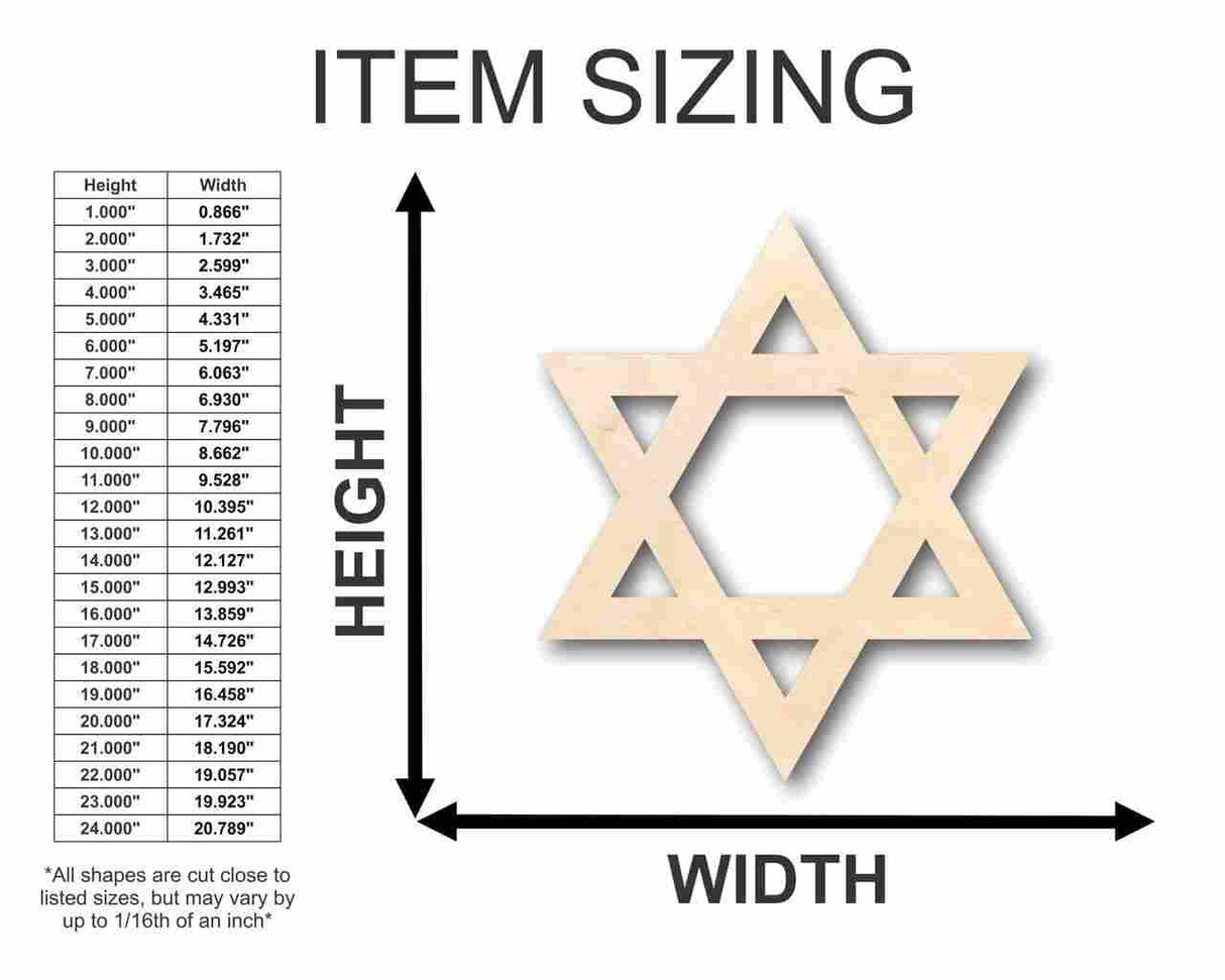 Unfinished Wood Star of David Israel Shape - Hanukkah - Craft - up to 24" DIY 6" / 1/8" 24 Hour Crafts
