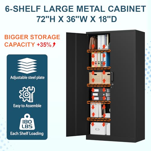 MIIIKO Metal Storage Cabinet with Locking Doors, Black Garage 5 Shelves, 18'' Deep Locker for Garage, Industrial, Commercial, Workshop and Basement MIIIKO