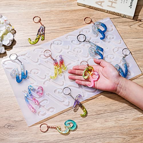 LET'S RESIN Large Alphabet Mold with Hole, Reversed Alphabet Letter Resin Molds Silicone with 30 Jump Rings, 30 Key Rings, Epoxy Molds for Keychain LET'S RESIN